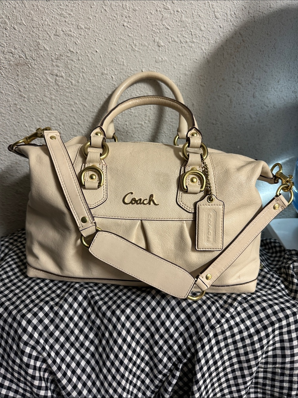 Coach Leather Satchel in Cream with Gold Hardware